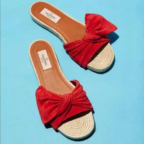 Valentino Shoes - Valentino suede knot espadrille slides sandals